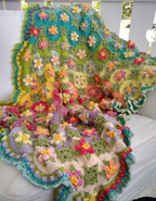 Yarn Pack & Pattern : Macaroon Blossom Afghan / Blanket Crochetv