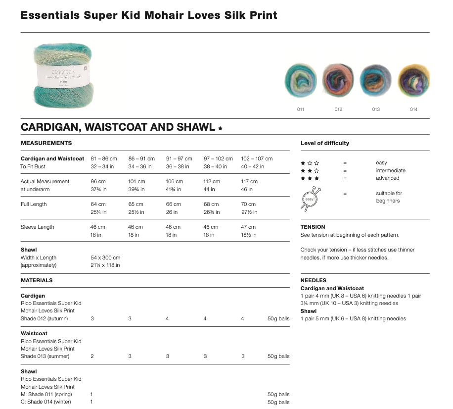 Rico Knitting Pattern 1143 Wrap Waistcoat & Cardigan & Scarf : Super Kid Mohair Loves Silk