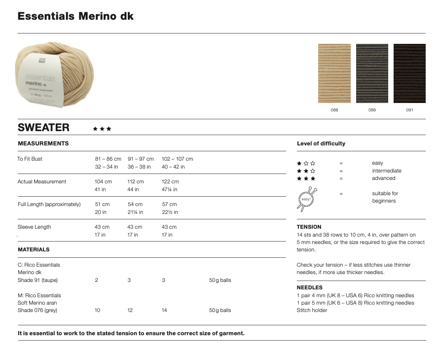 Simple Womens Jumper Pattern 1127 : Rico Merino DK & Soft Merino Aran