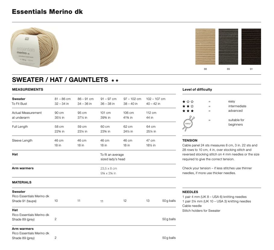 Womens Jumper Hat and Fingerless Gloves Pattern 1138