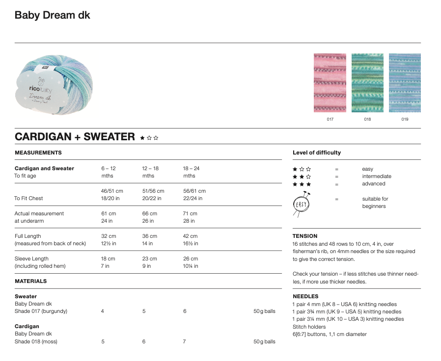 Baby Dream Uni Knitting Pattern 1153 Cardigan & Sweater