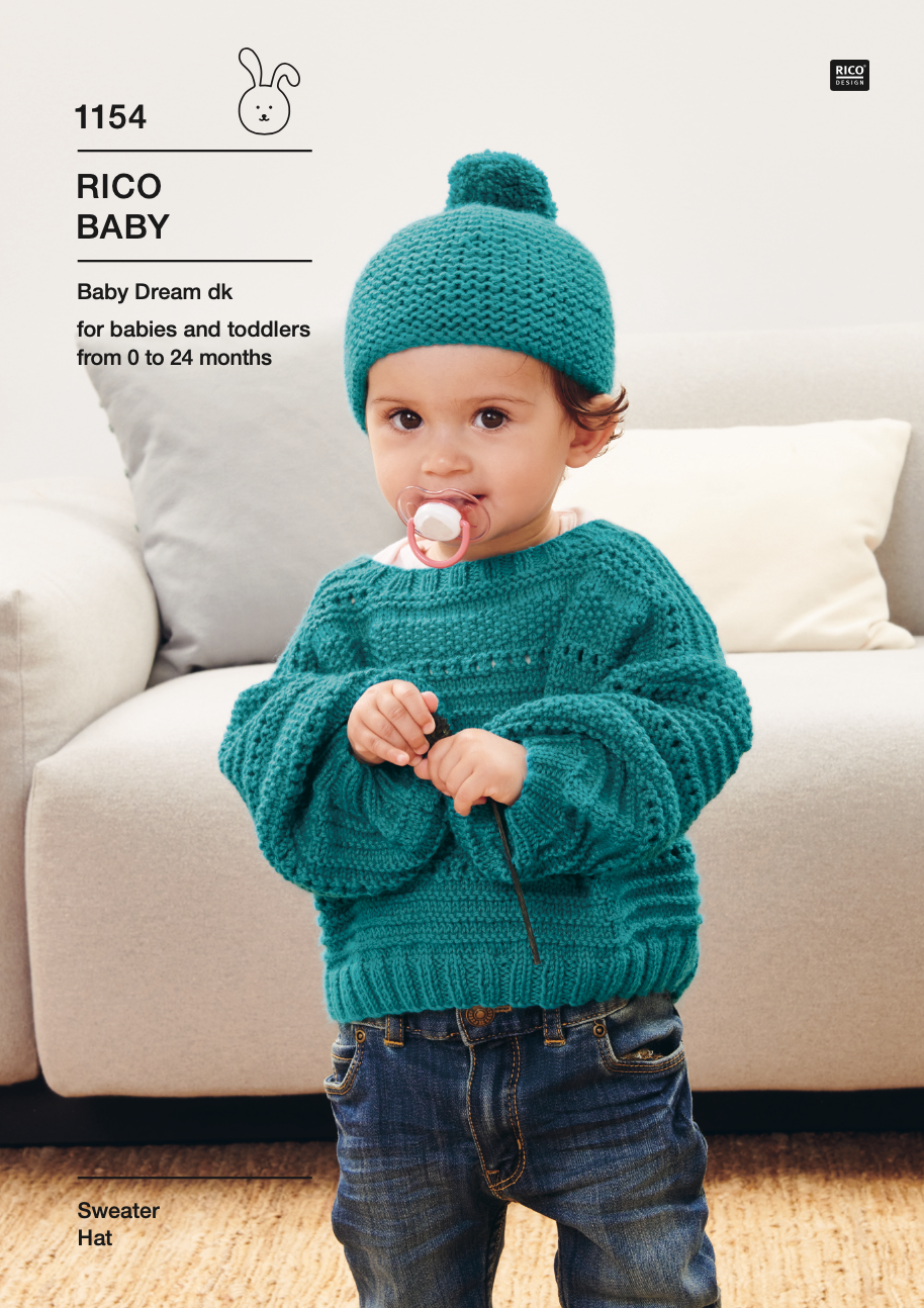 Baby Dream Uni Knitting Pattern 1154 Sweater & Hat