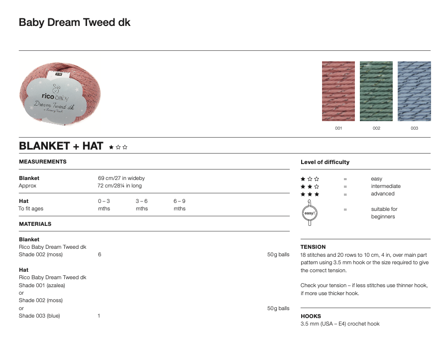 Baby Dream Uni Knitting Pattern 1157 Blanket & Hat