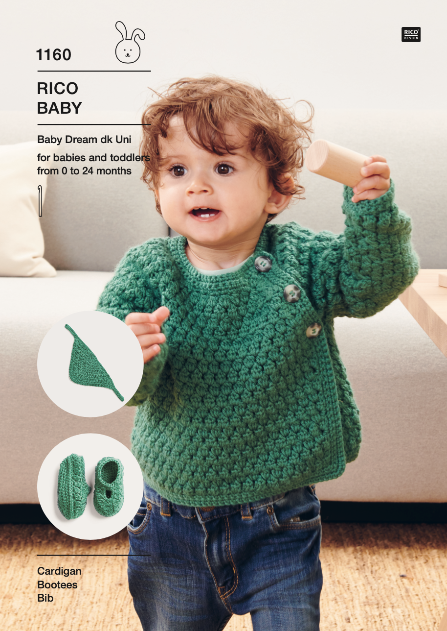 Baby Dream Uni Knitting Pattern 1160 Cardigan Bootees & Bandana