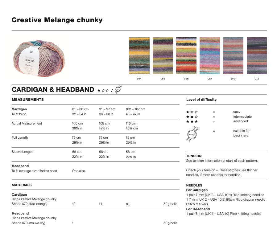 Creative Melange Chunky Knitting Pattern 1129 : Cardigan & Headband