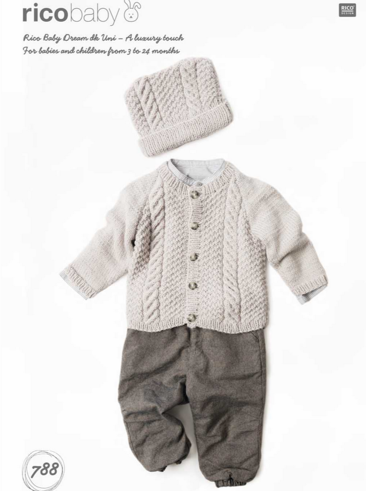 Baby Dream Uni Knitting Pattern 788 Cardigan and Hat