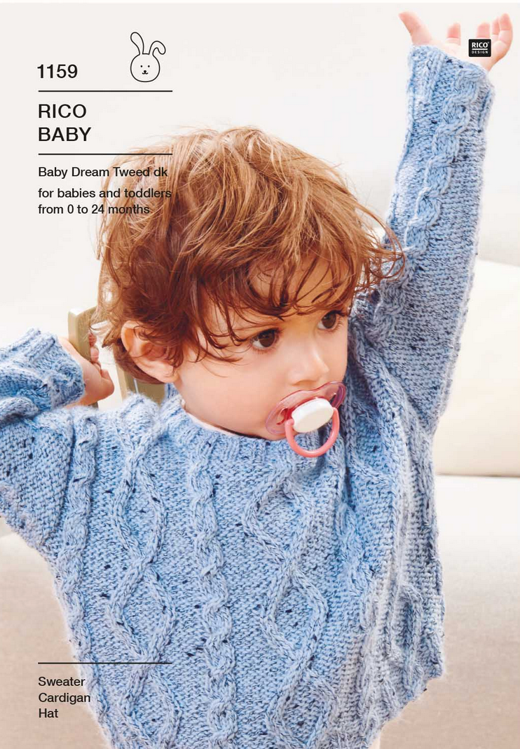 Baby Dream Tweed Knitting Pattern 1159 Sweater Cardigan and Hat