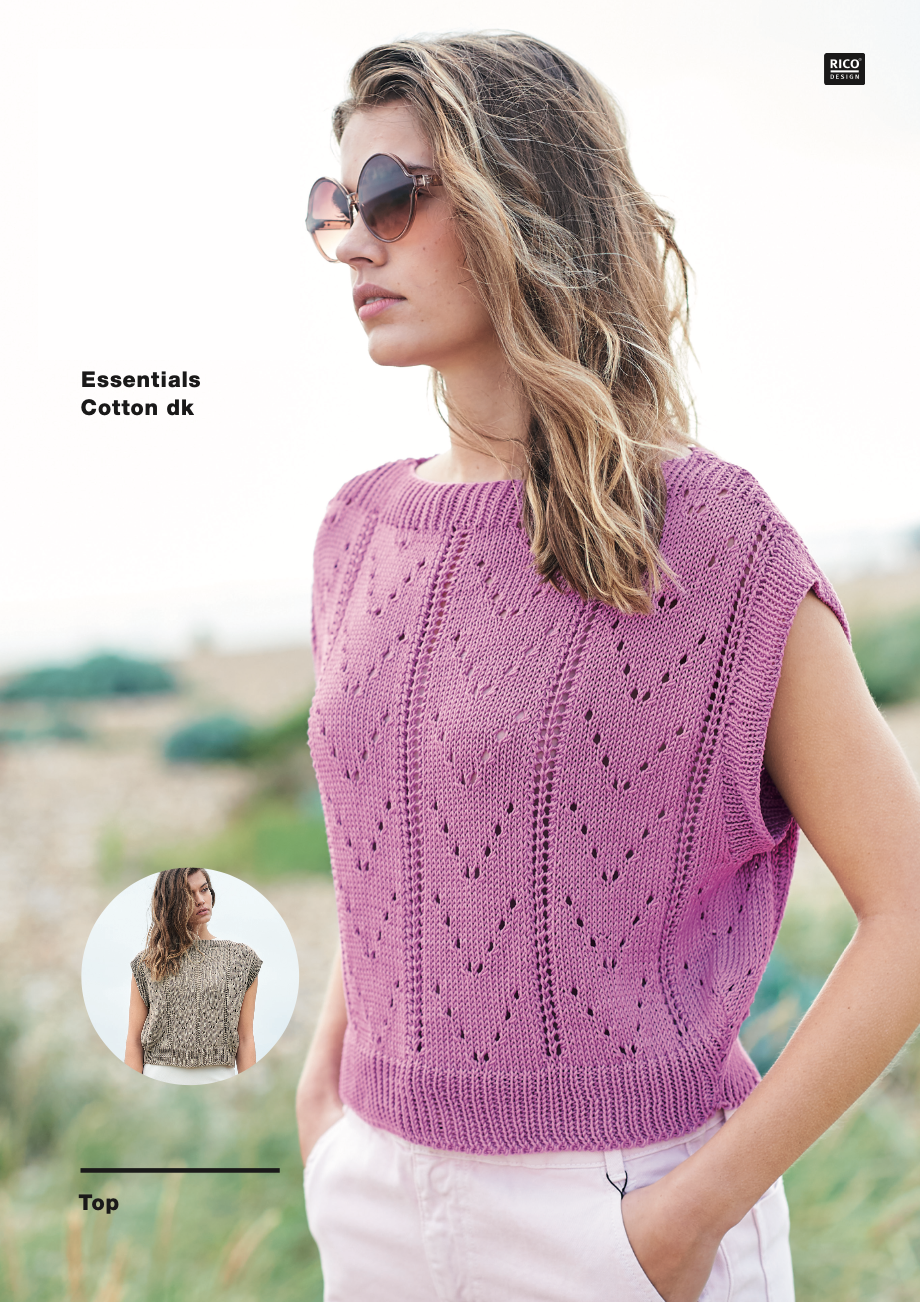 Rico Essentials Cotton DK Short Sleeve Top Knitting Pattern 1189
