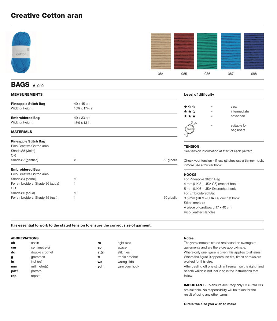 Rico Creative Cotton Aran Crochet Patterns : Bags 1192