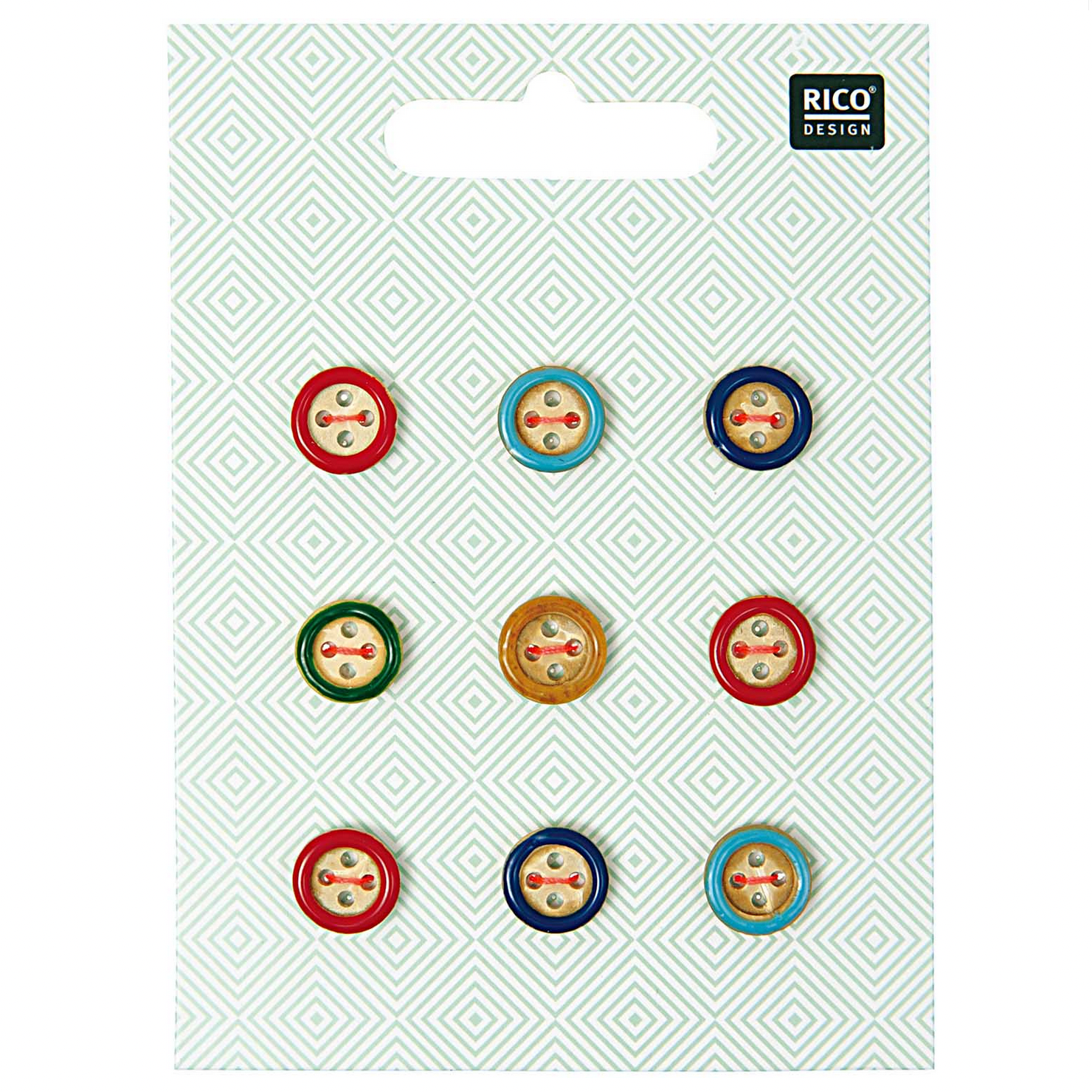 Buttons Set : 1.1cm Wooden with Colourful Edges : Set of 9