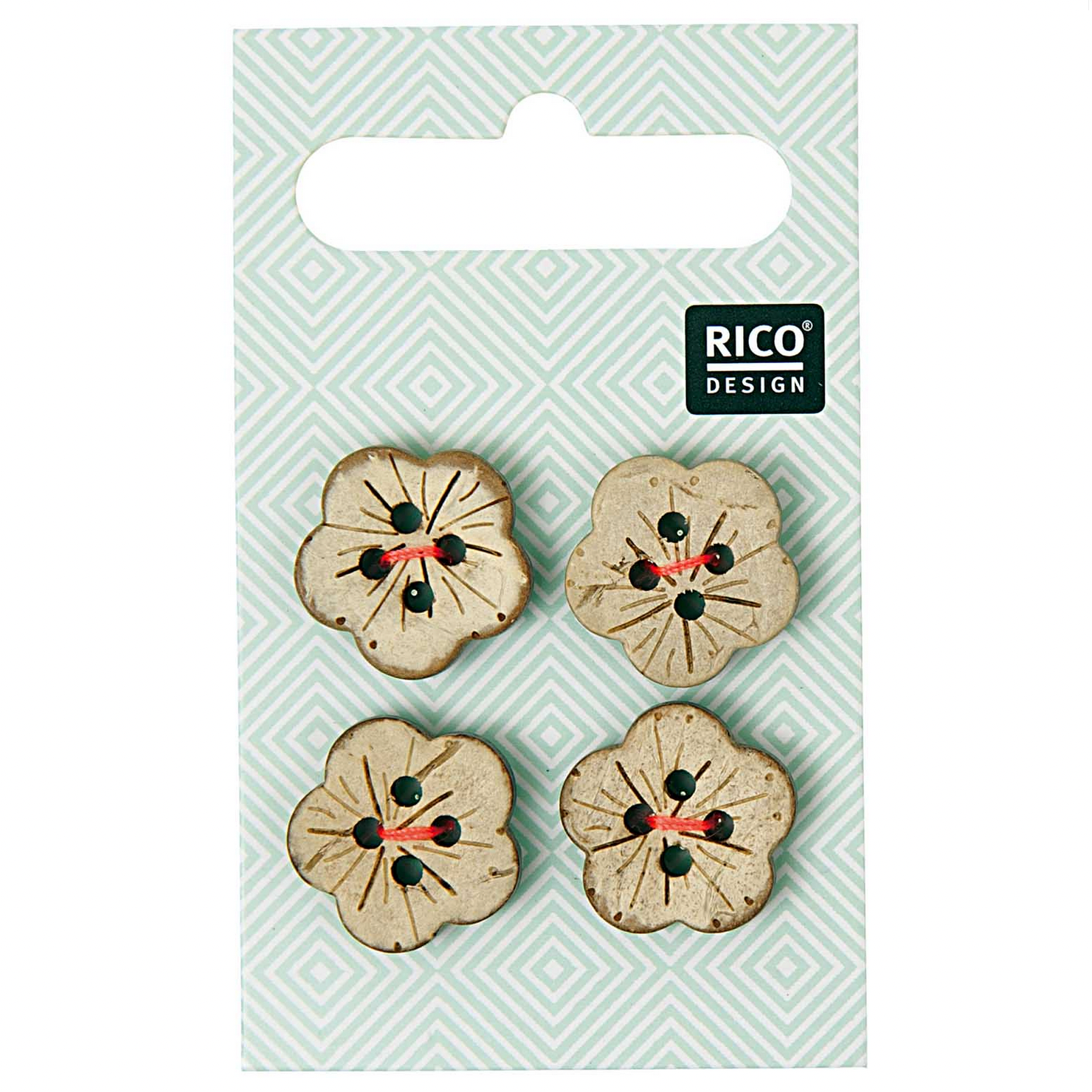 Button Set : Flower Shaped Coconut Buttons x 4