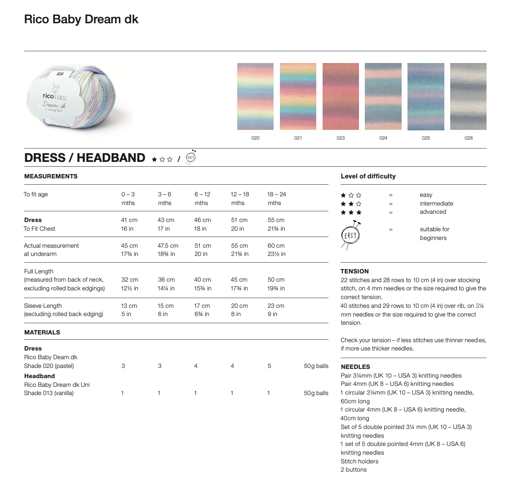 Baby Dream Knitting Pattern 1246 Headband and Dress