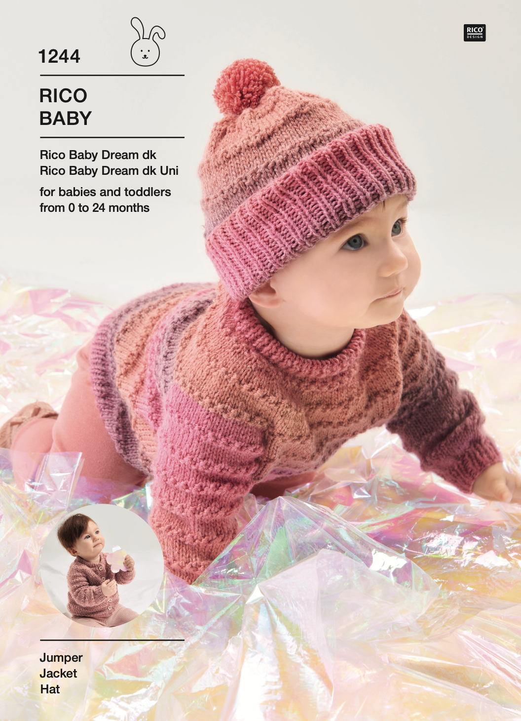 Baby Dream Knitting Pattern 1244 Jumper Cardigan and hat