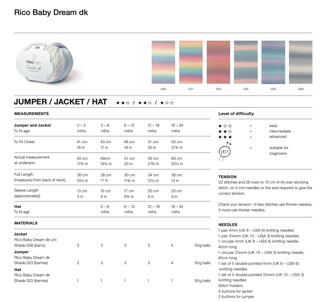 Baby Dream Knitting Pattern 1244 Jumper Cardigan and hat