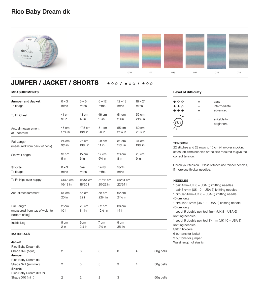 Baby Dream Knitting Pattern 1241 Jumper Jacket and Shorts