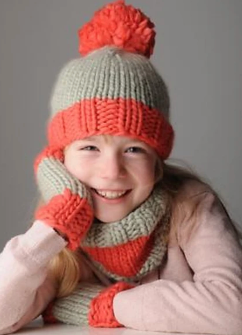 Tilly's Hat Snood and Mitts set by Mrs Moon : Knitting Pattern