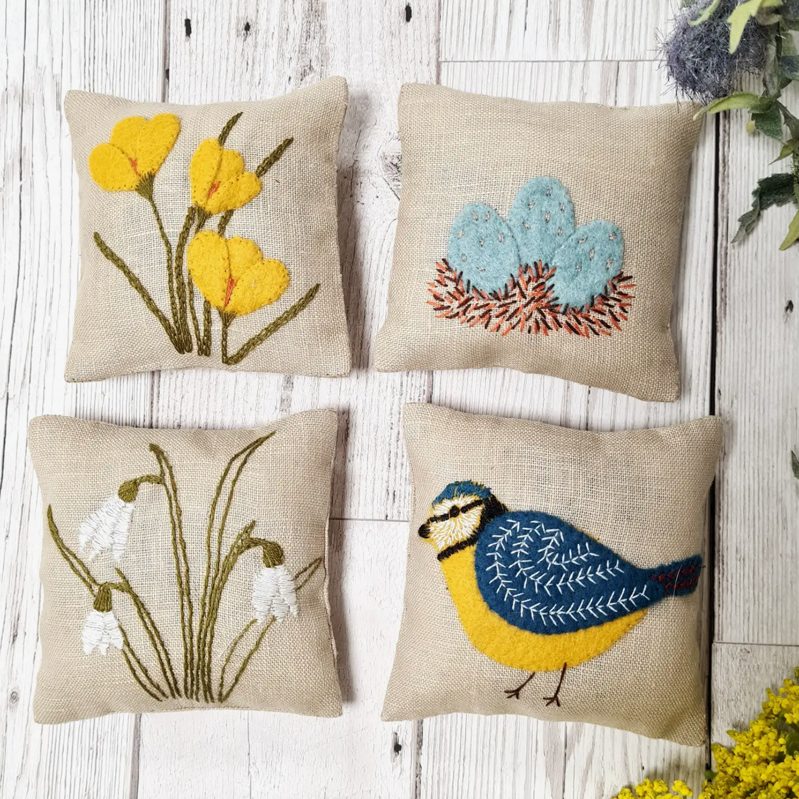 Linen Lavender Bags Embroidery Kit - Spring Garden