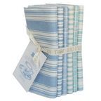 Tilda Fabric Fat Quarters: Tea Towel Basics: 50 x 55cm : Blue and Teal : Bundle of 6