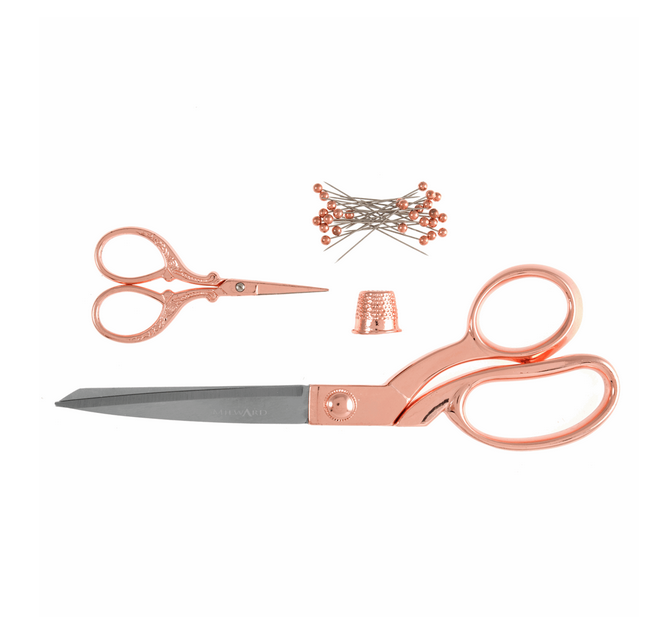 Rose Gold 2 x Scissors Gift Set with Pins and Thimble