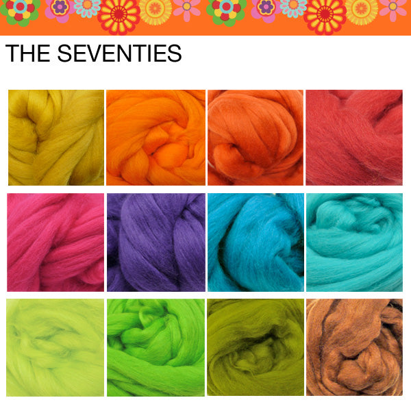 Wool tops Roving Bundle: 1200g SEVENTIES colours - save over 10%
