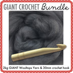 Giant Extreme Crochet Bundle Kit : Steel Grey Wooltops & Hook