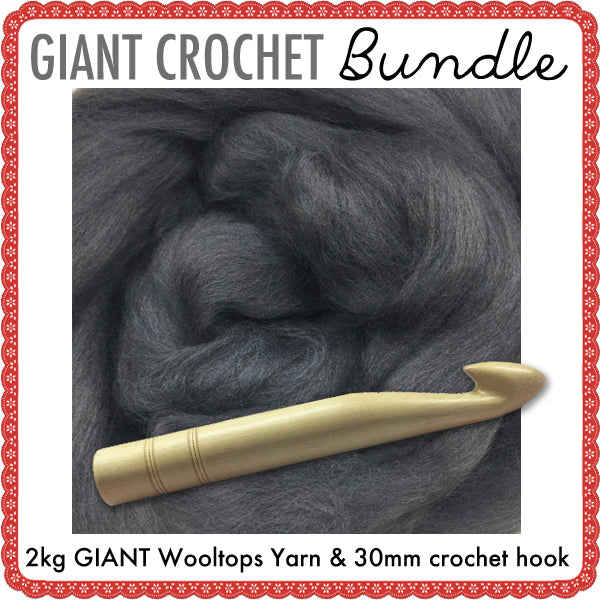 Giant Extreme Crochet Bundle Kit : Steel Grey Wooltops & Hook