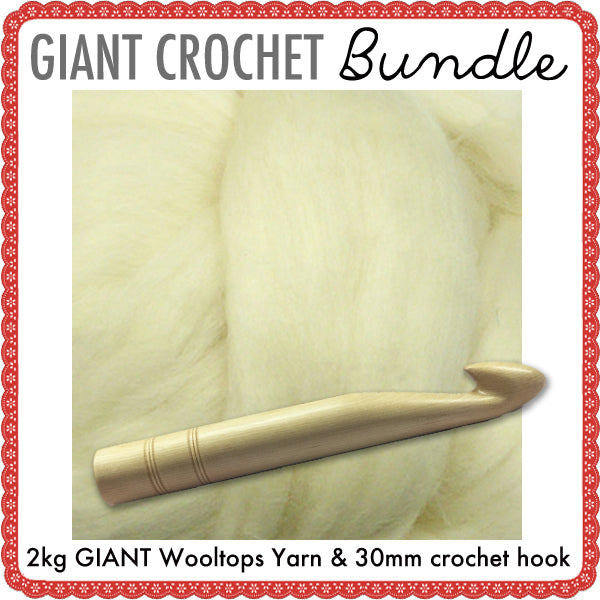 Giant Extreme Crochet Bundle Kit : White Wooltops & Hook