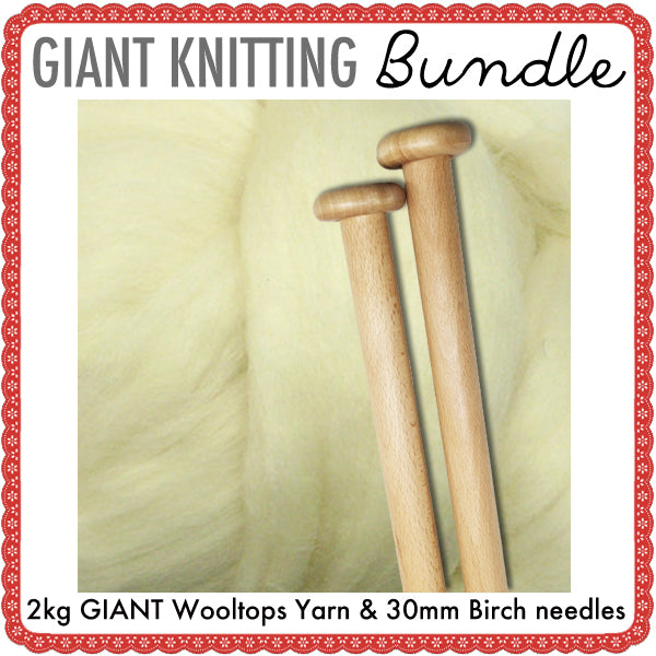 Giant Extreme Knitting Bundle Kit : 2kg White Wooltops & Needles