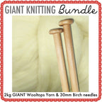 Giant Extreme Knitting Bundle Kit : 2kg White Wooltops & Needles