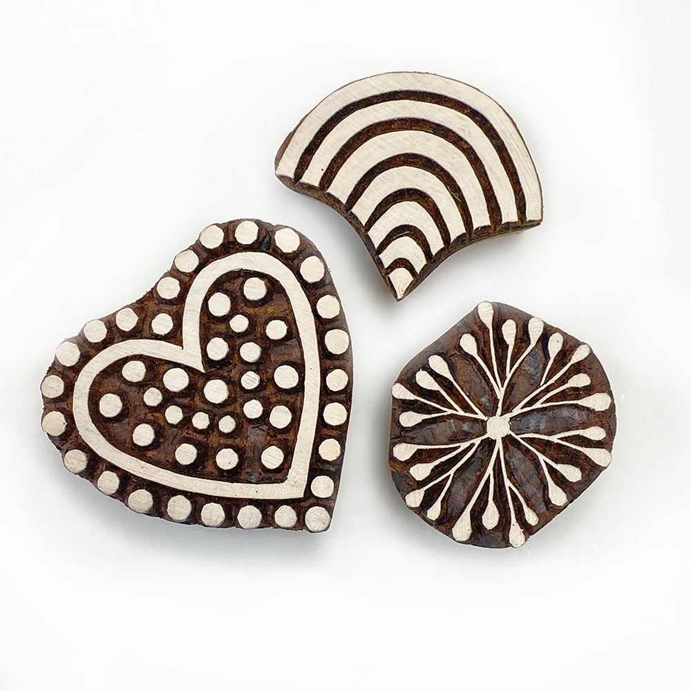 Wood Block Printing Set 3 : Heart, Scallop & Flower x 3 blocks