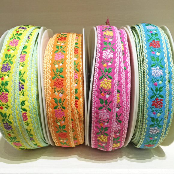 Flower Jacquard Ribbon 23mm 74 pink