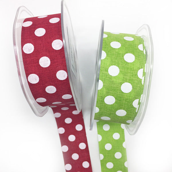 38mm Polka Dot Rustic Ribbon Green 16 per metre