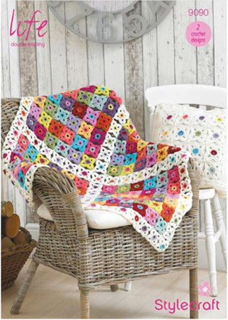 Crochet Flower Blanket & Cushion Cover Pattern - 9090