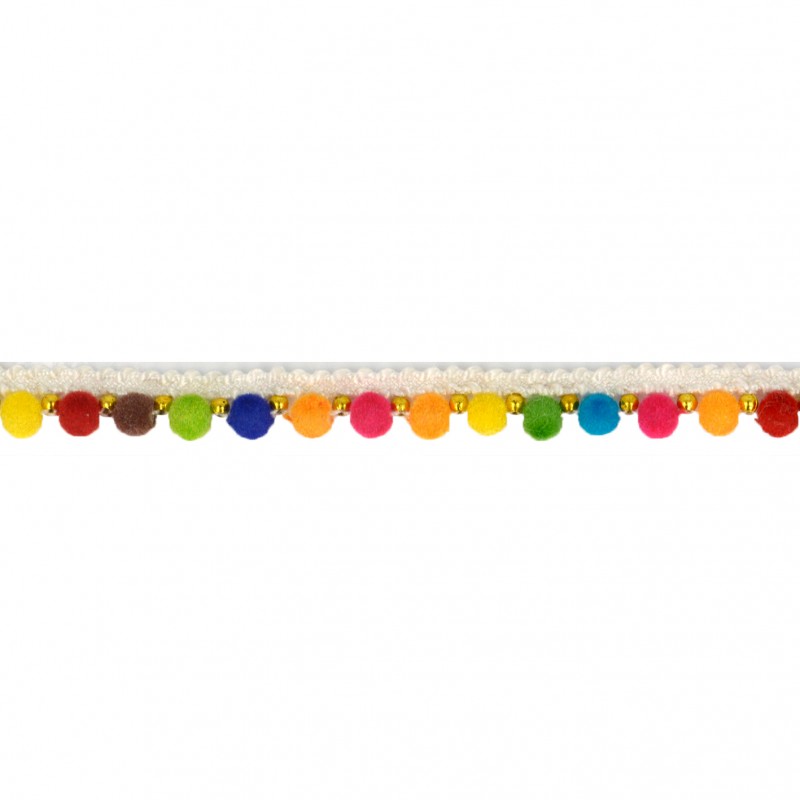 Beaded Multicolour Pompom Trim per metre