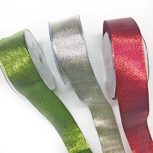 38mm Sparkly Wire Edged Ribbon Red 008 per metre